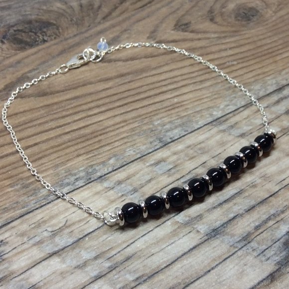 Black Onyx anklet, Sterling Silver, healing anklet - Picture 4 of 8